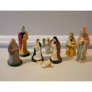 Vintage Plasterware Nativity Set MCM Japan Holy Family 8 PC *Read Descrpt*